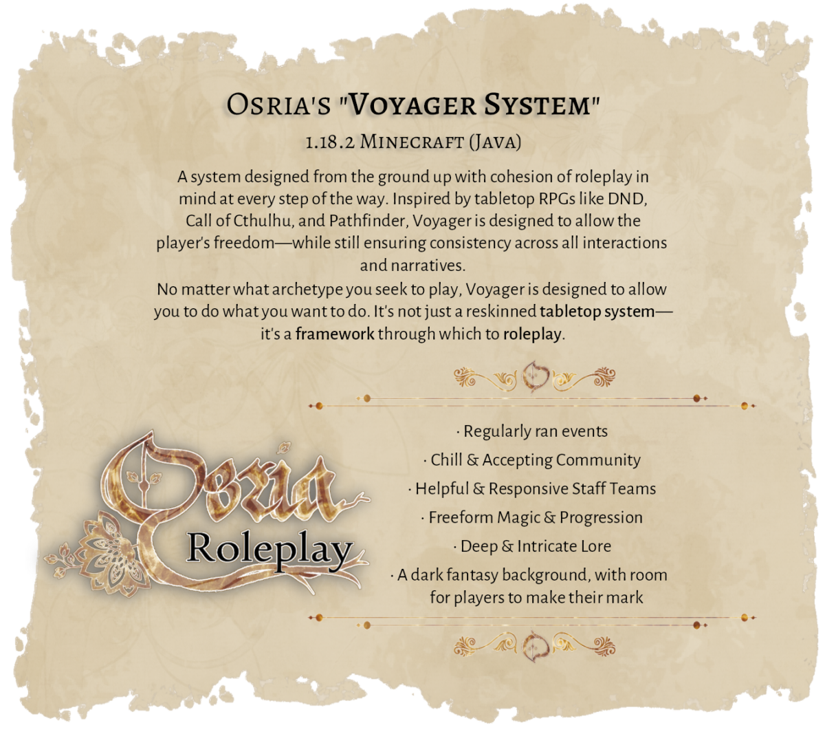 Osria | Dark Fantasy Roleplay | 1.18.2 Minecraft Server